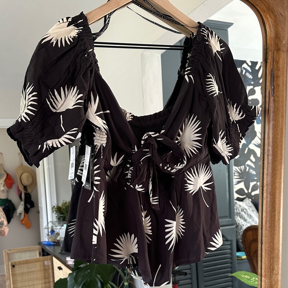 Volcom Black and Cream Floral Blouse